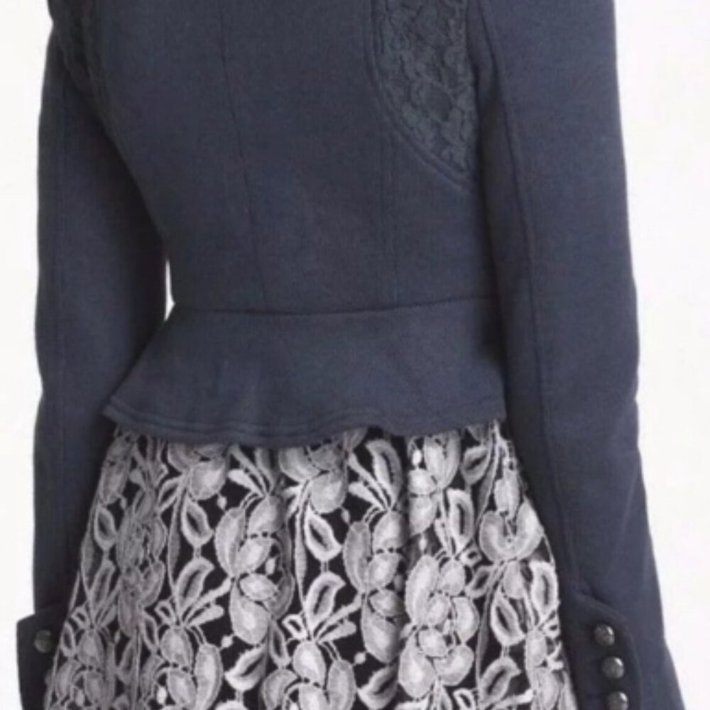 Free People, We The Free, Peplum Navy Lace Military Sweater Coat, Sz 8 - Picture 2 of 5